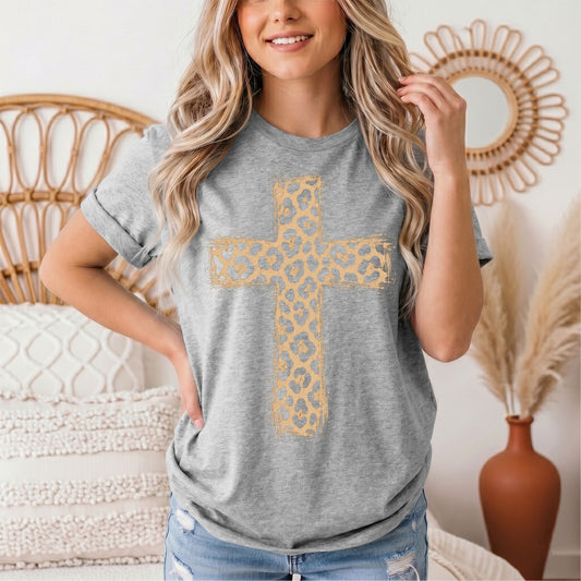 Leopard Print Cross Christian Graphic Tee