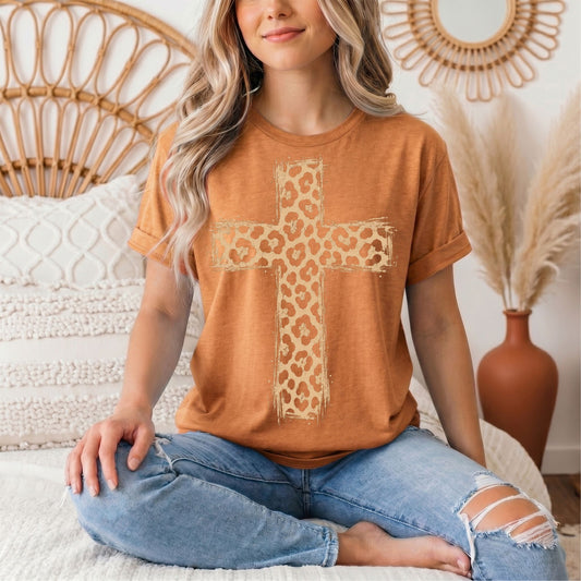 Leopard Print Cross Christian Graphic Tee