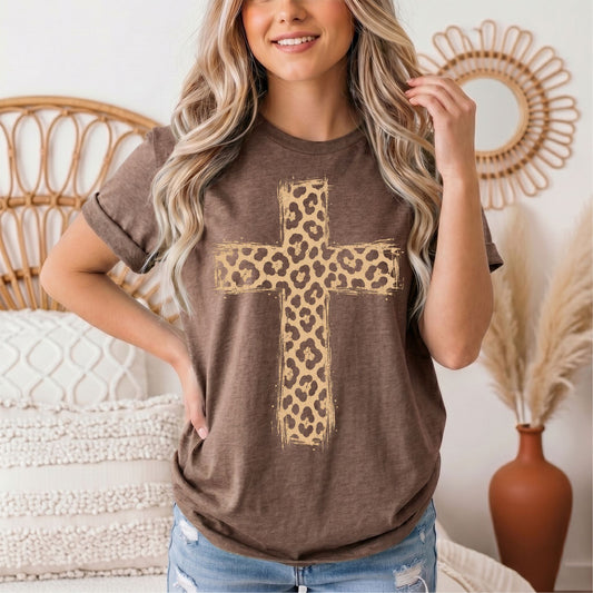 Leopard Print Cross Christian Graphic Tee