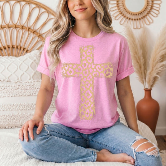 Leopard Print Cross Christian Graphic Tee