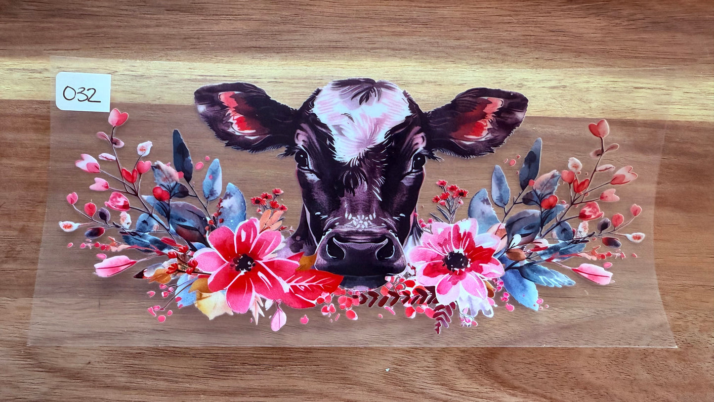 #32 Black and White Cow with flowers