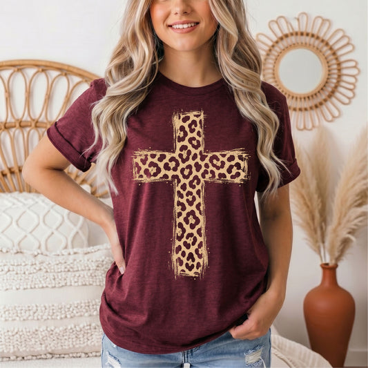 Leopard Print Cross Christian Graphic Tee