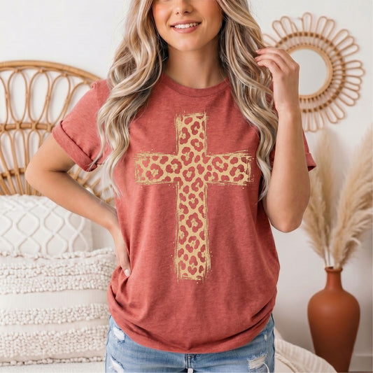 Leopard Print Cross Christian Graphic Tee