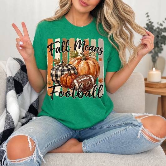 Fall Means Football Pumpkin Graphic Tee
