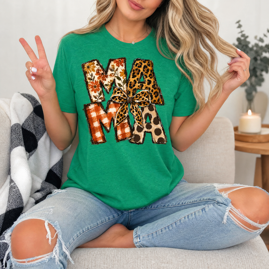 Fall Mama Floral & Leopard Bow Graphic Tee