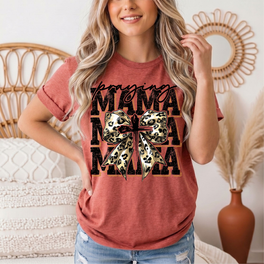 Praying Mama Leopard Bow & Cross Graphic Tee