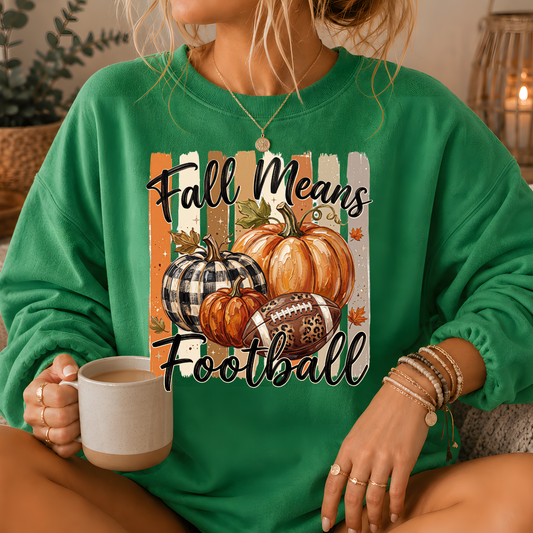 Fall Means Football Pumpkin Crewneck Sweatshirt