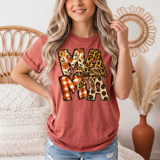 Fall Mama Floral & Leopard Bow Graphic Tee