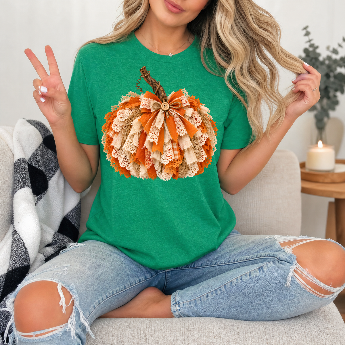 Rustic Lace & Ribbon Pumpkin Graphic Tee
