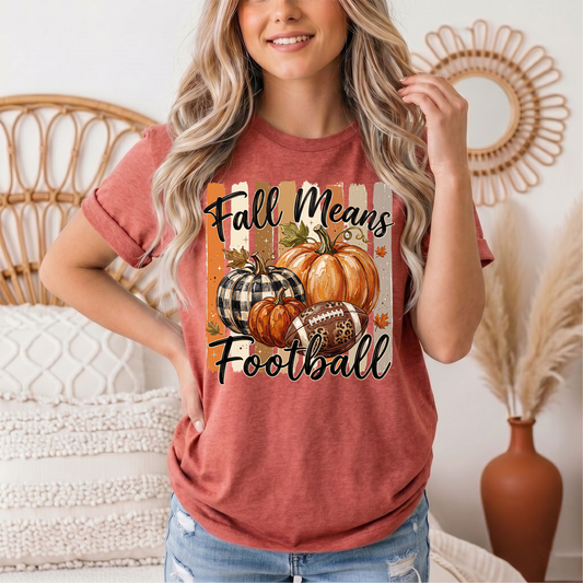 Fall Means Football Pumpkin Graphic Tee