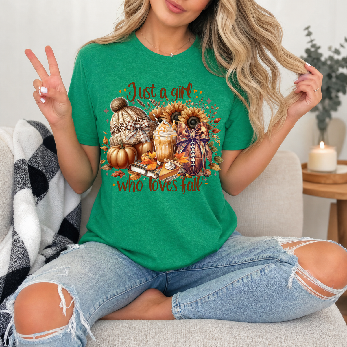 Just a Girl Who Loves Fall Football Premium Graphic Tee