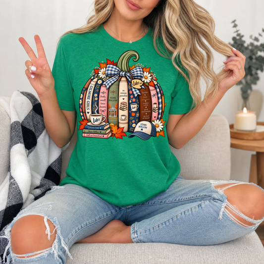 Gilmore Fall Bookish Pumpkin & Gingham Bow Graphic Tee