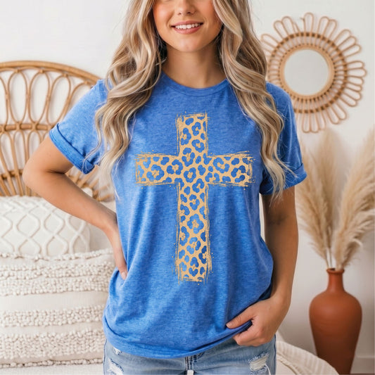 Leopard Print Cross Christian Graphic Tee