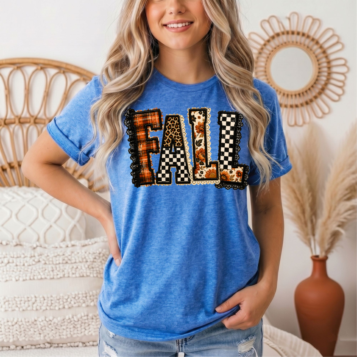 Fall Plaid Leopard & Floral Patchwork Graphic Tee