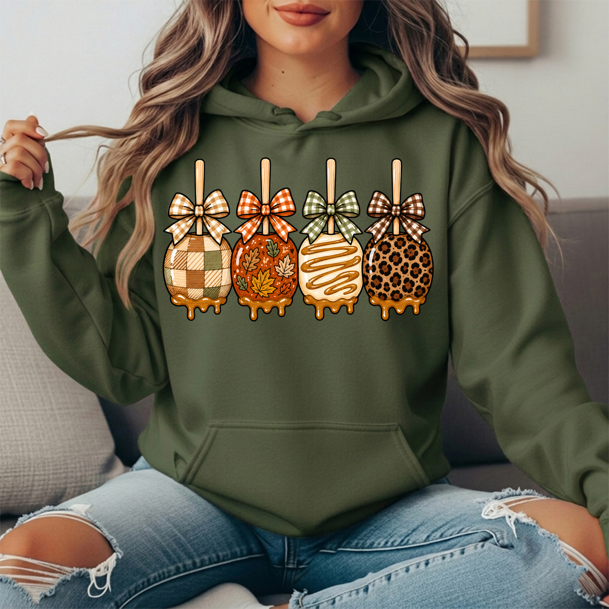 Fall Caramel Apples & Gingham Bows Graphic Hoodie
