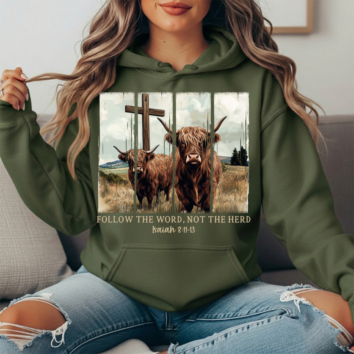 Follow the Word Not the Herd Highland Cow Graphic Hoodie