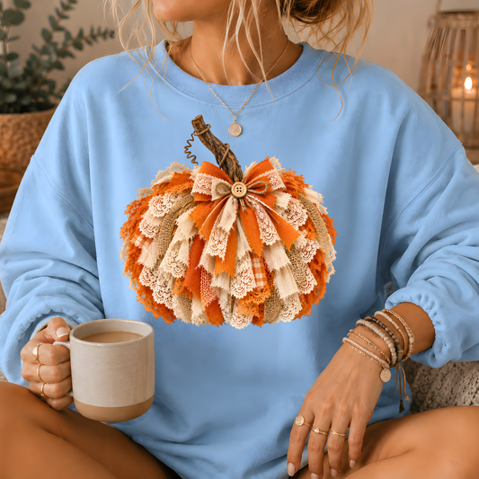 Rustic Lace & Burlap Pumpkin Graphic Crewneck Sweatshirt