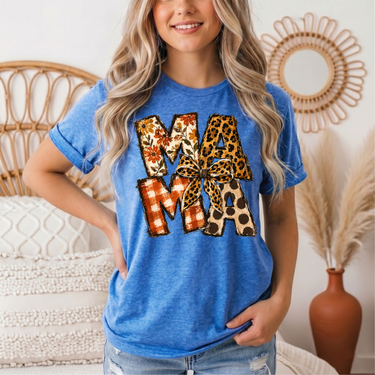 Fall Mama Floral & Leopard Bow Graphic Tee