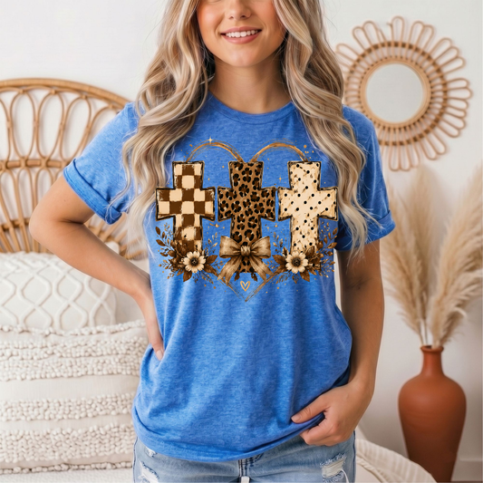 Christian Cross Trio Floral & Bow Graphic Tee