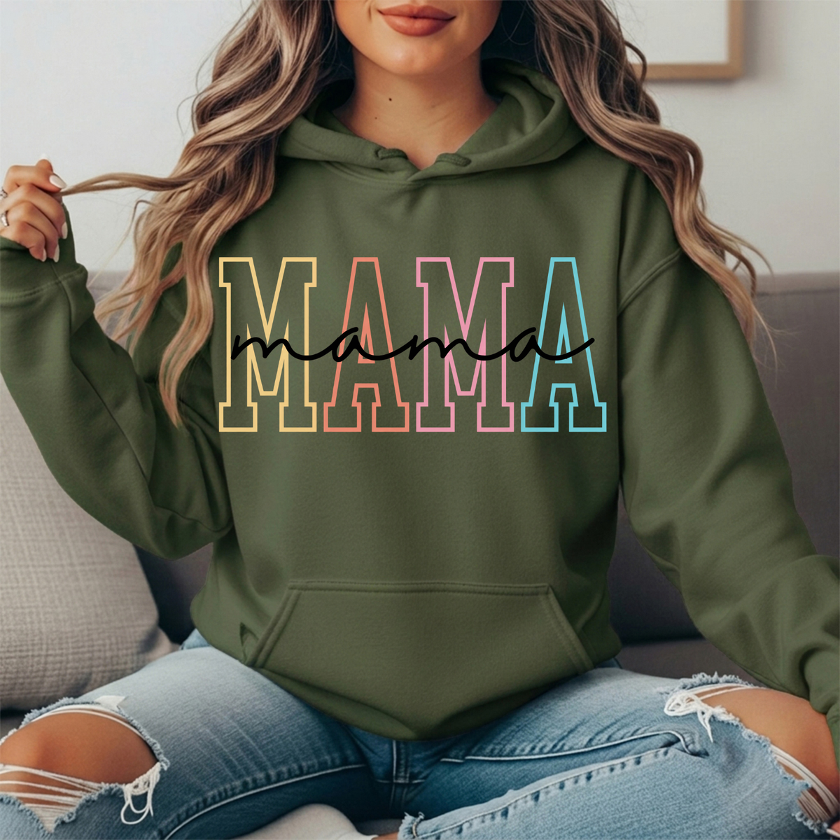 Pastel Mama Outline Graphic Hoodie