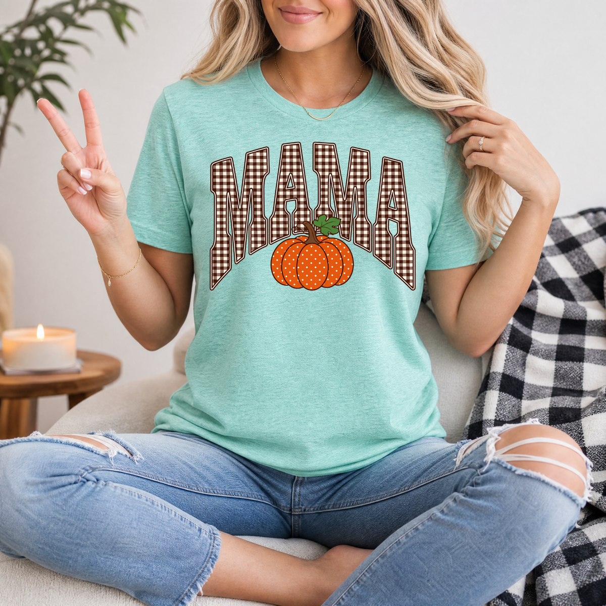 Gingham Mama Pumpkin Premium Graphic Tee