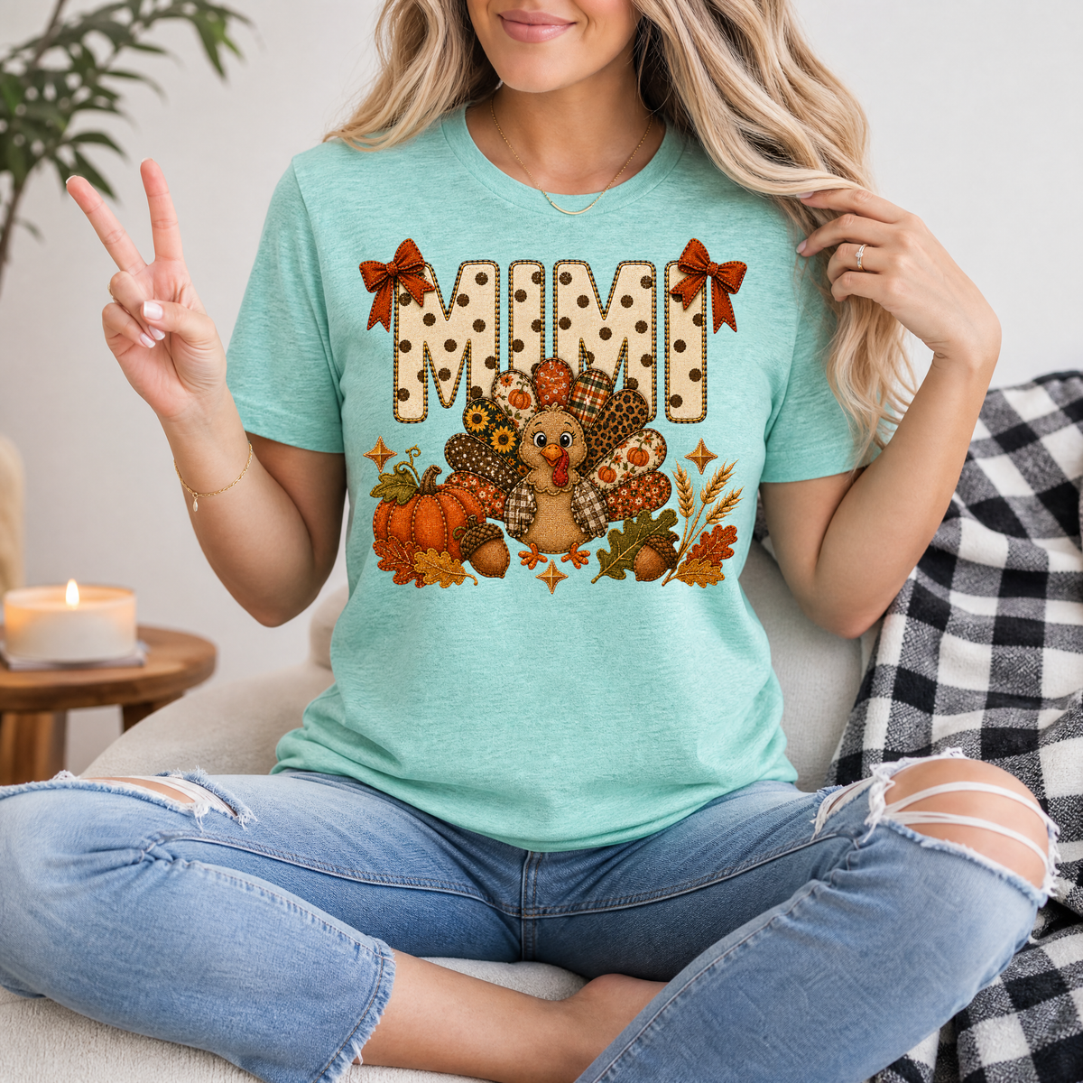 Mimi Thanksgiving Turkey & Bow Graphic Tee