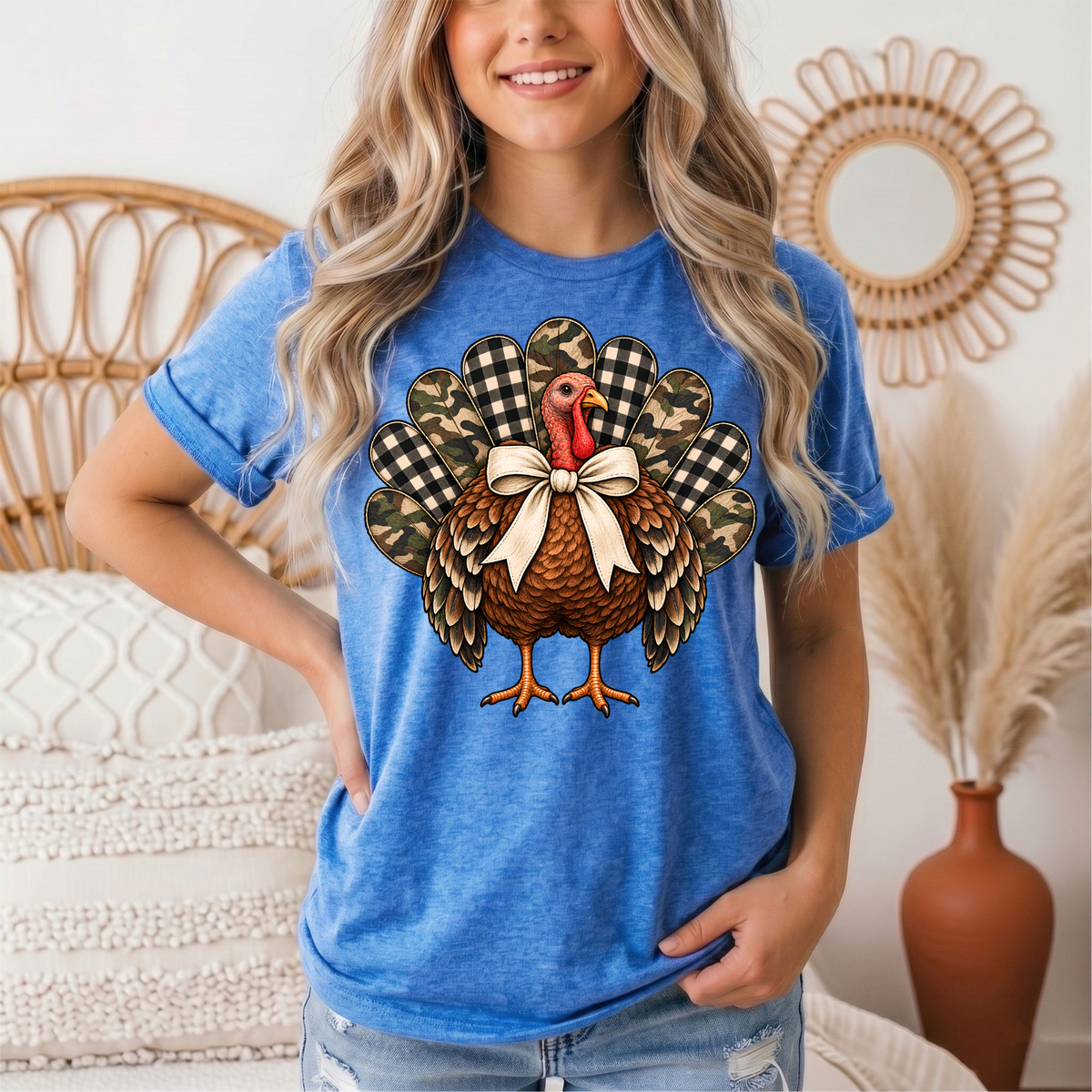 Camo & Buffalo Check Turkey Thanksgiving Graphic Tee