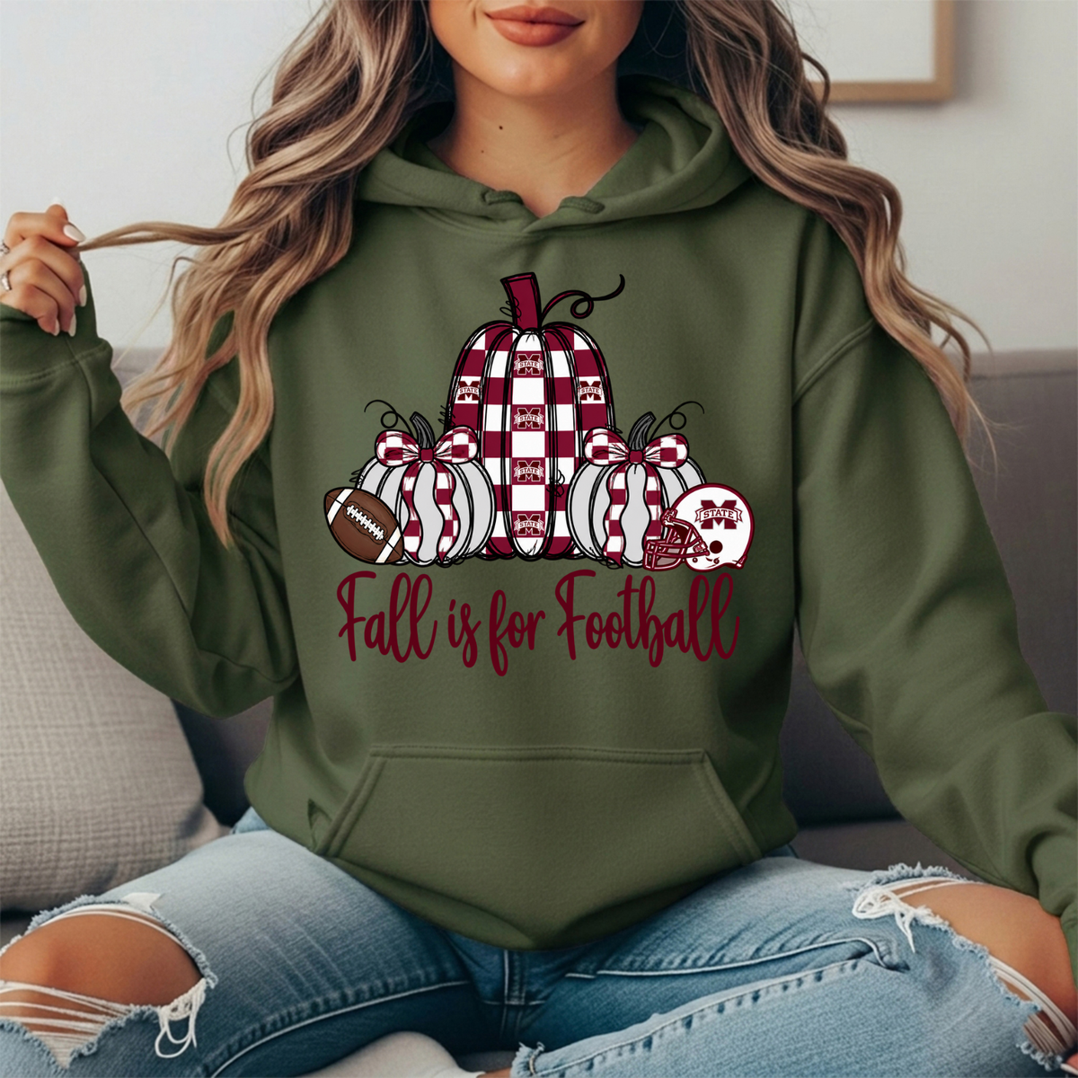 Mississippi State Fall Is for Football Pumpkin Graphic Hoodie