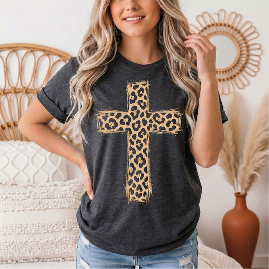 Leopard Print Cross Christian Graphic Tee