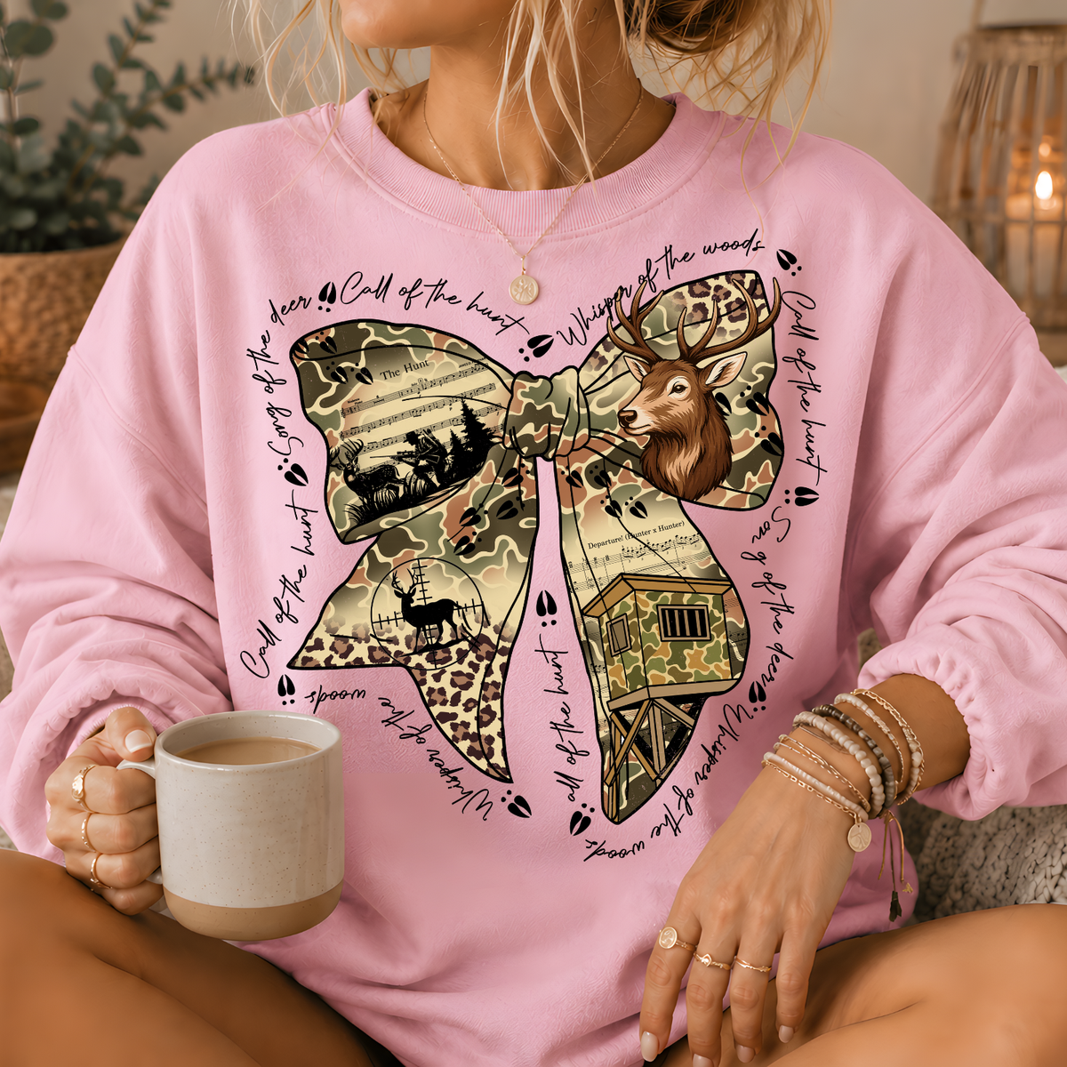 Camo Deer Hunting Bow Crewneck Sweatshirt