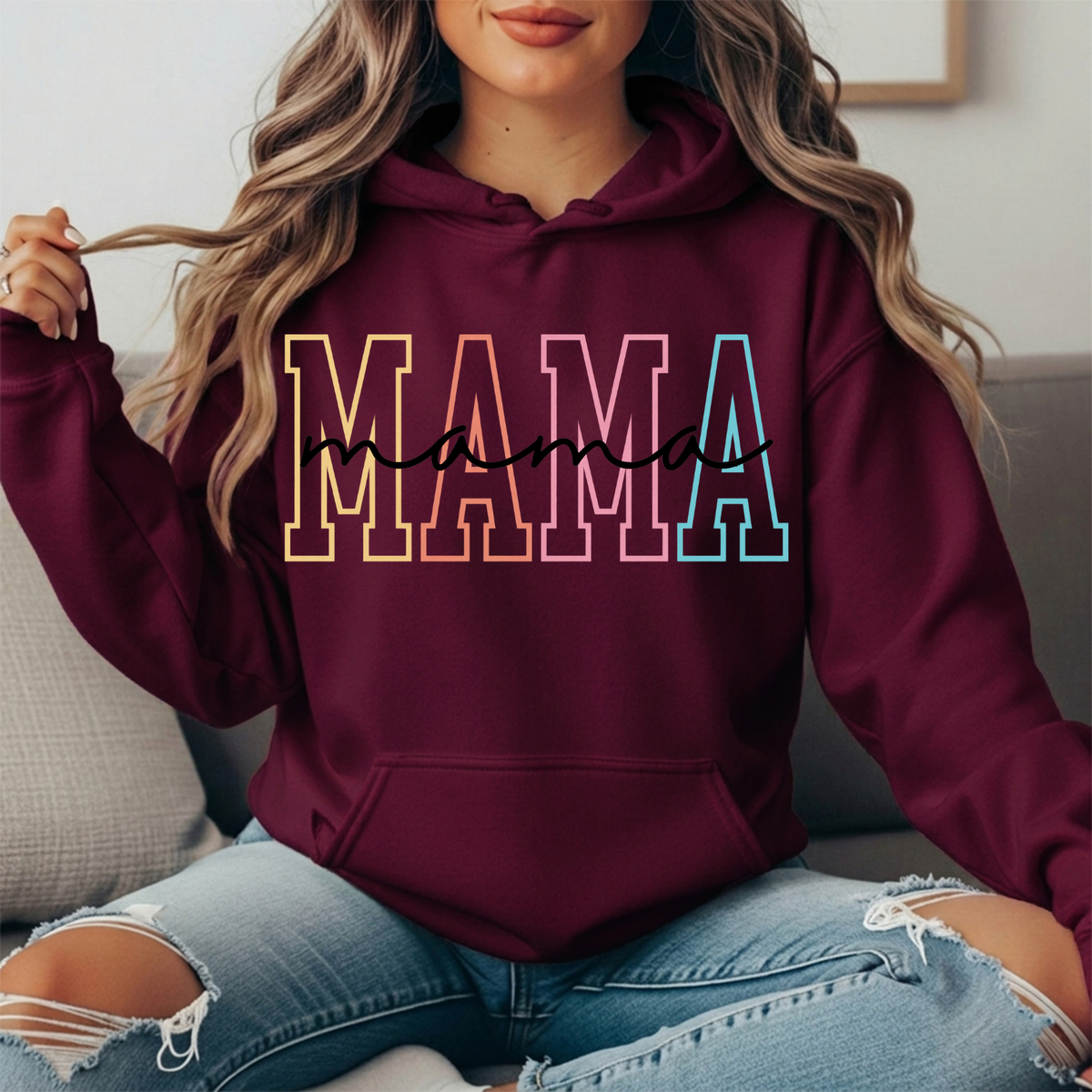 Pastel Mama Outline Graphic Hoodie