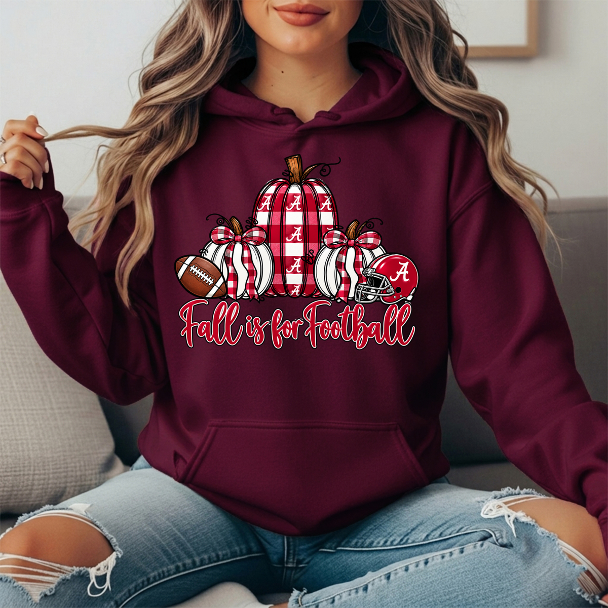 Alabama Crimson Tide Fall Is for Football Pumpkin Graphic Hoodie