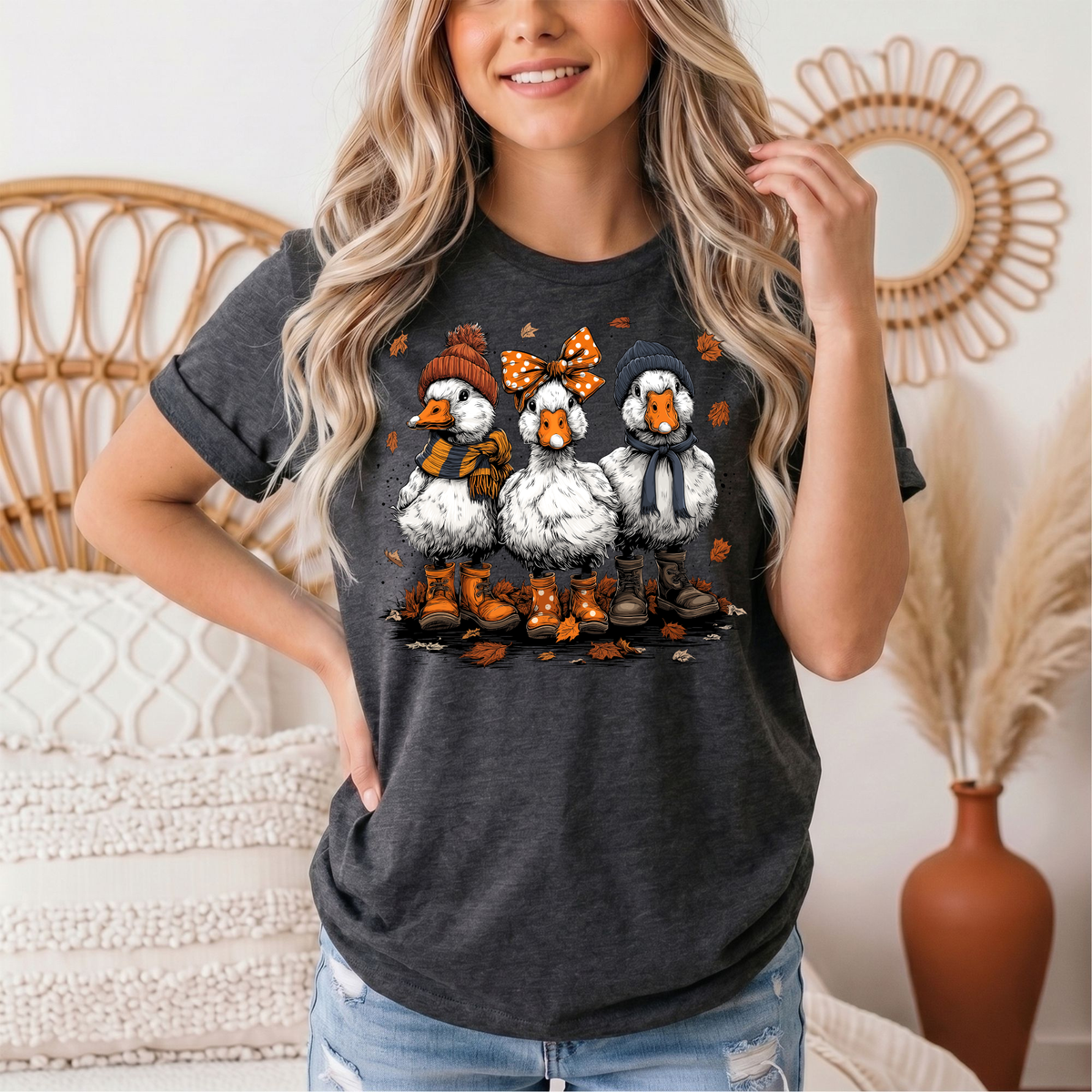 Autumn Duck Trio Boots & Bow Graphic Tee