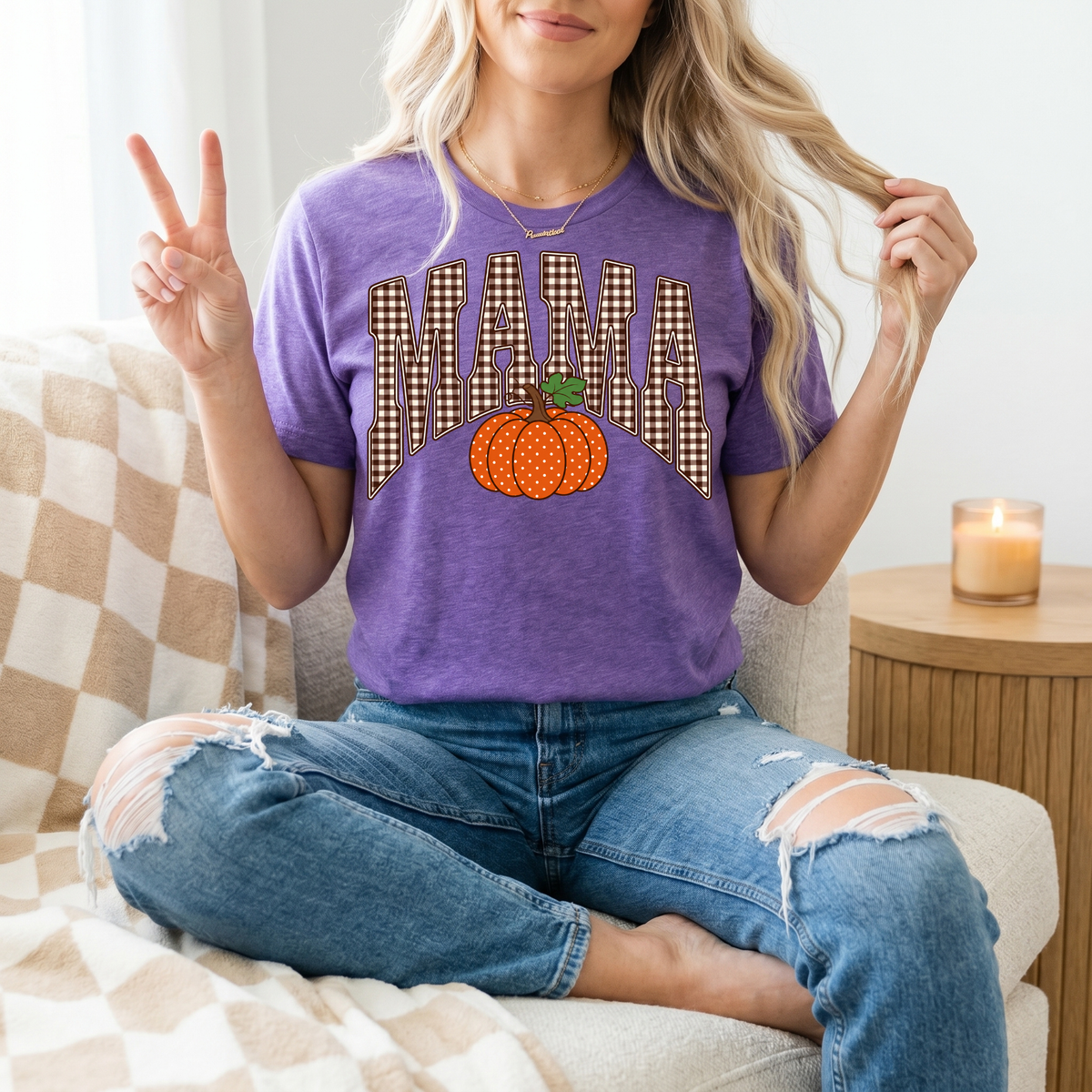 Gingham Mama Pumpkin Premium Graphic Tee