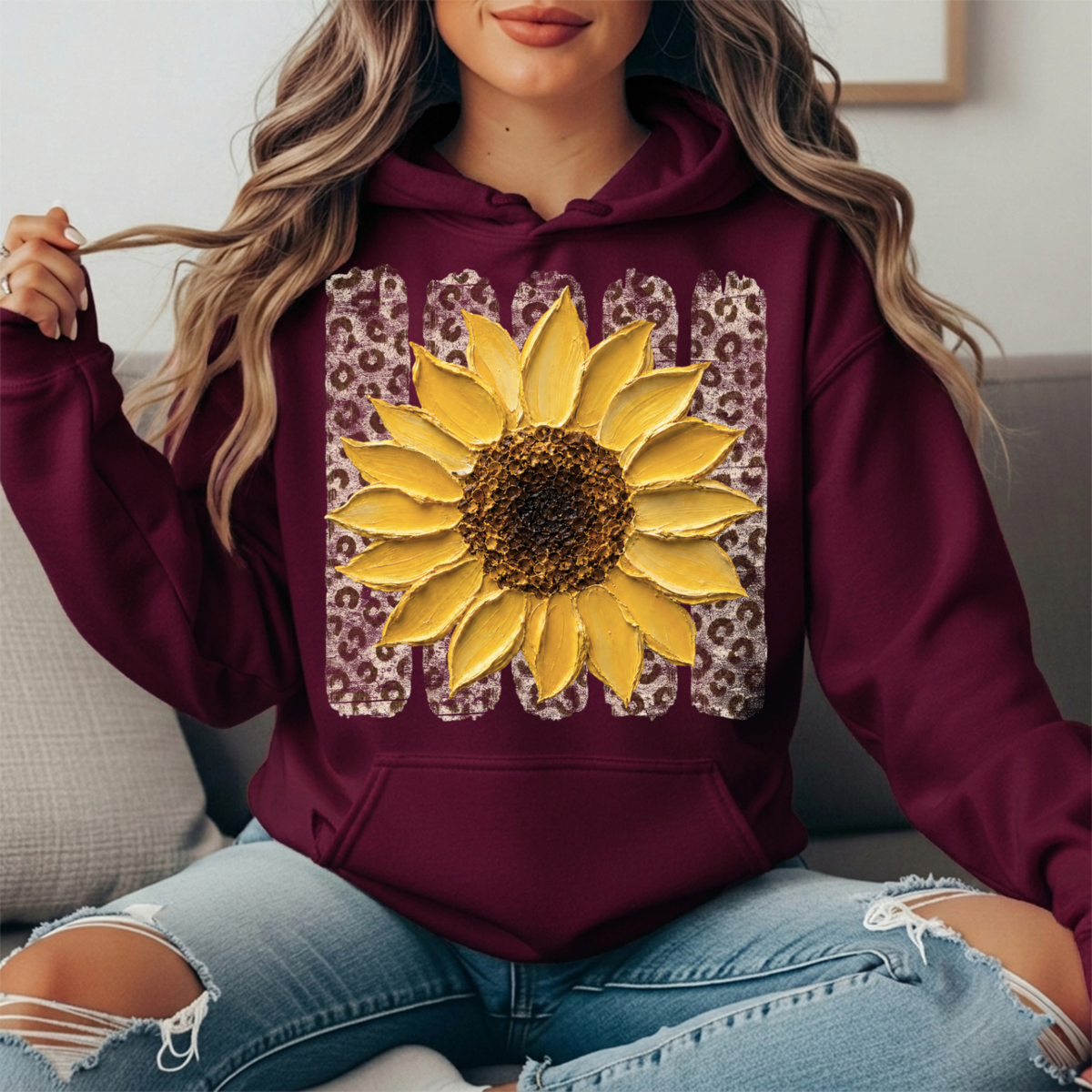 Sunflower Leopard Stripe Graphic Hoodie