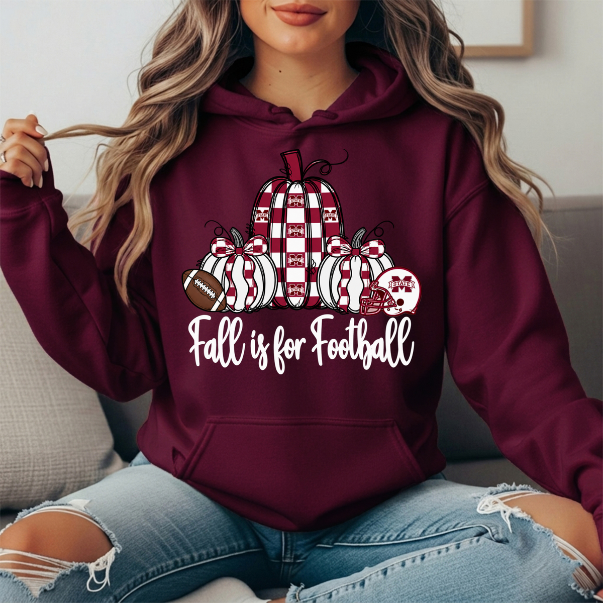Mississippi State Fall Is for Football Pumpkin Graphic Hoodie
