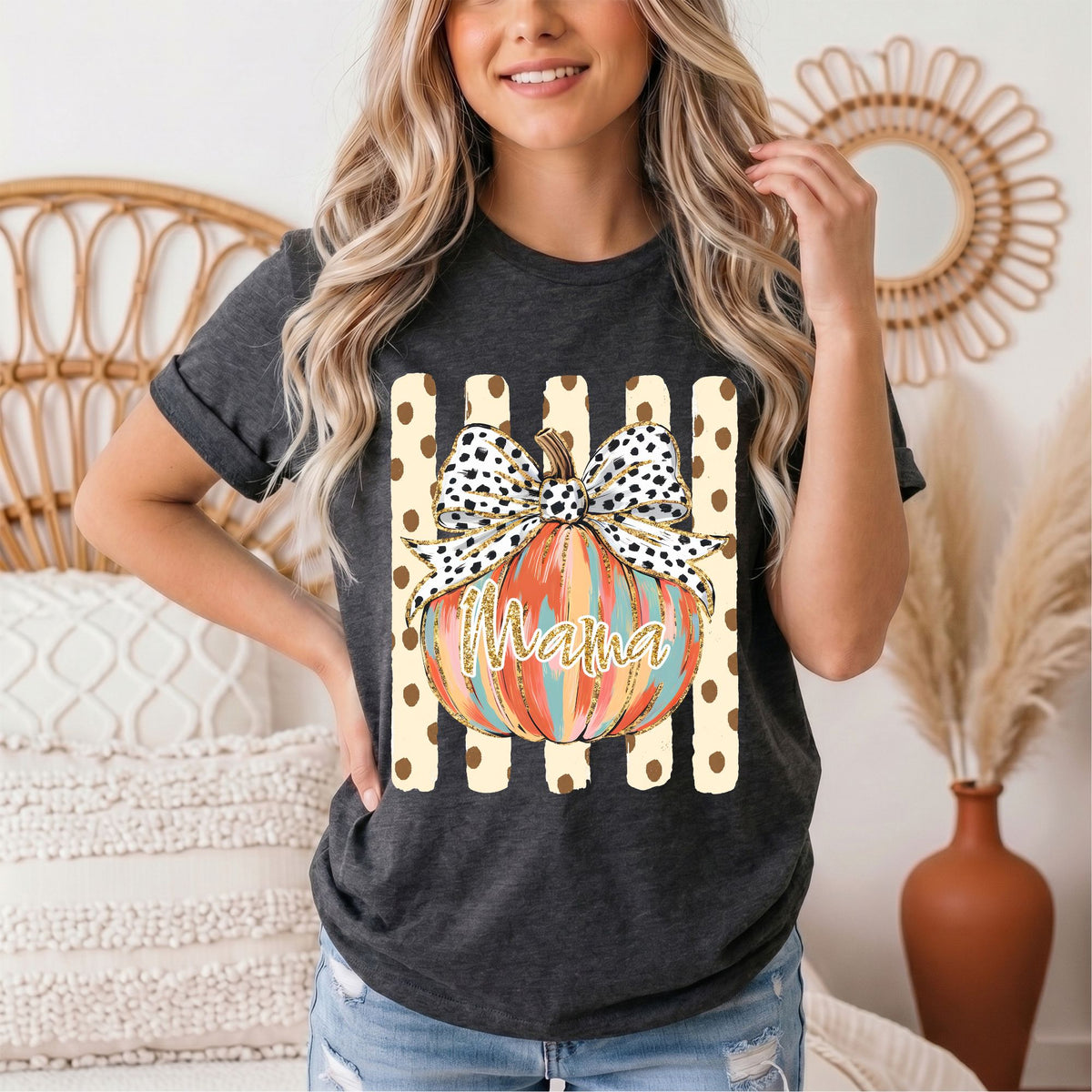 Mama Pumpkin & Spotted Bow Fall Graphic Tee