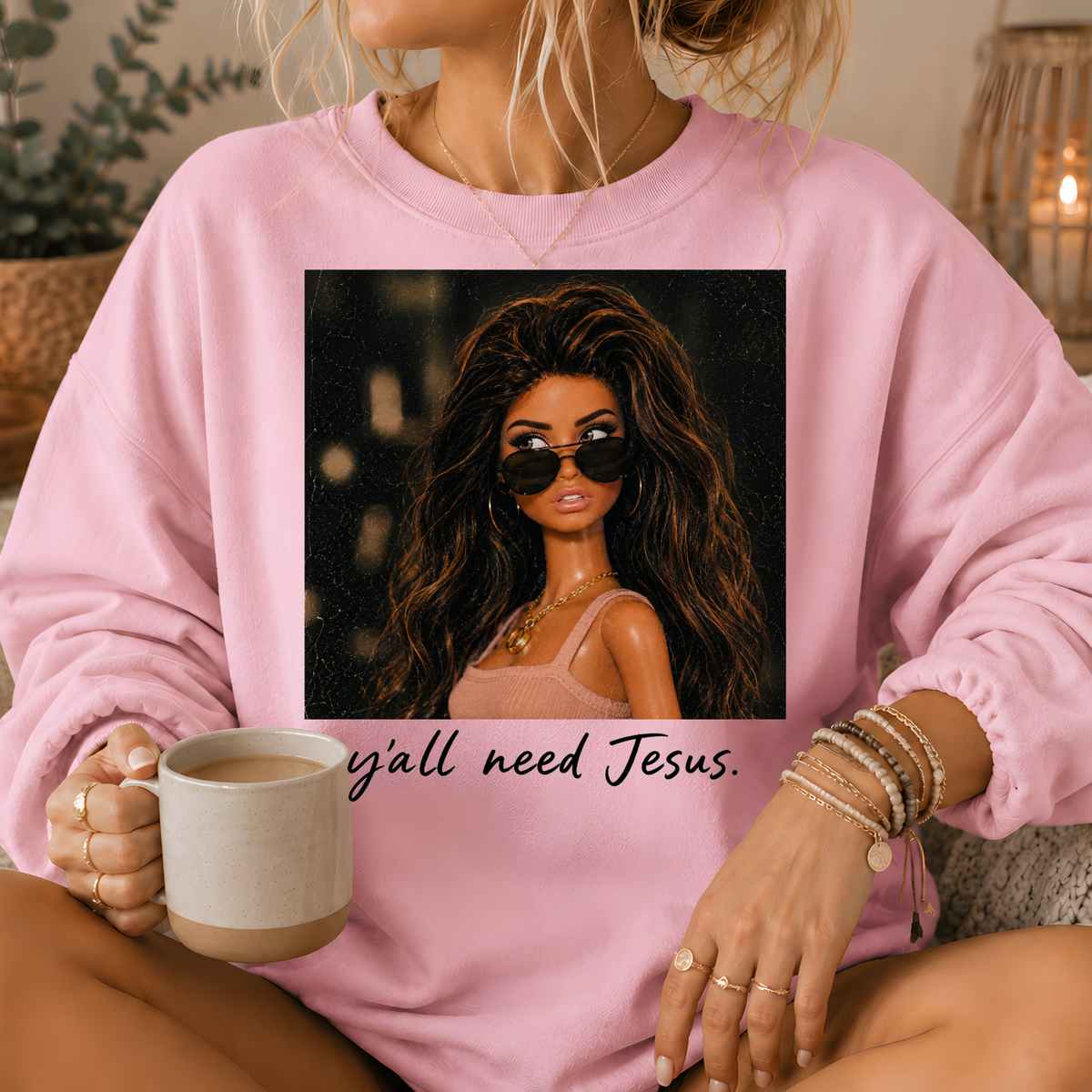 Y'all Need Jesus Fashion Doll Crewneck Sweatshirt