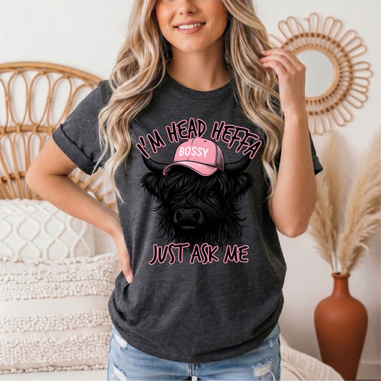 I'm Head Heffa Highland Cow Pink Bossy Cap Graphic Tee