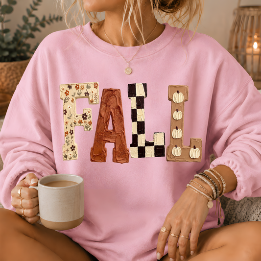 Fall Patchwork Print Crewneck Sweatshirt