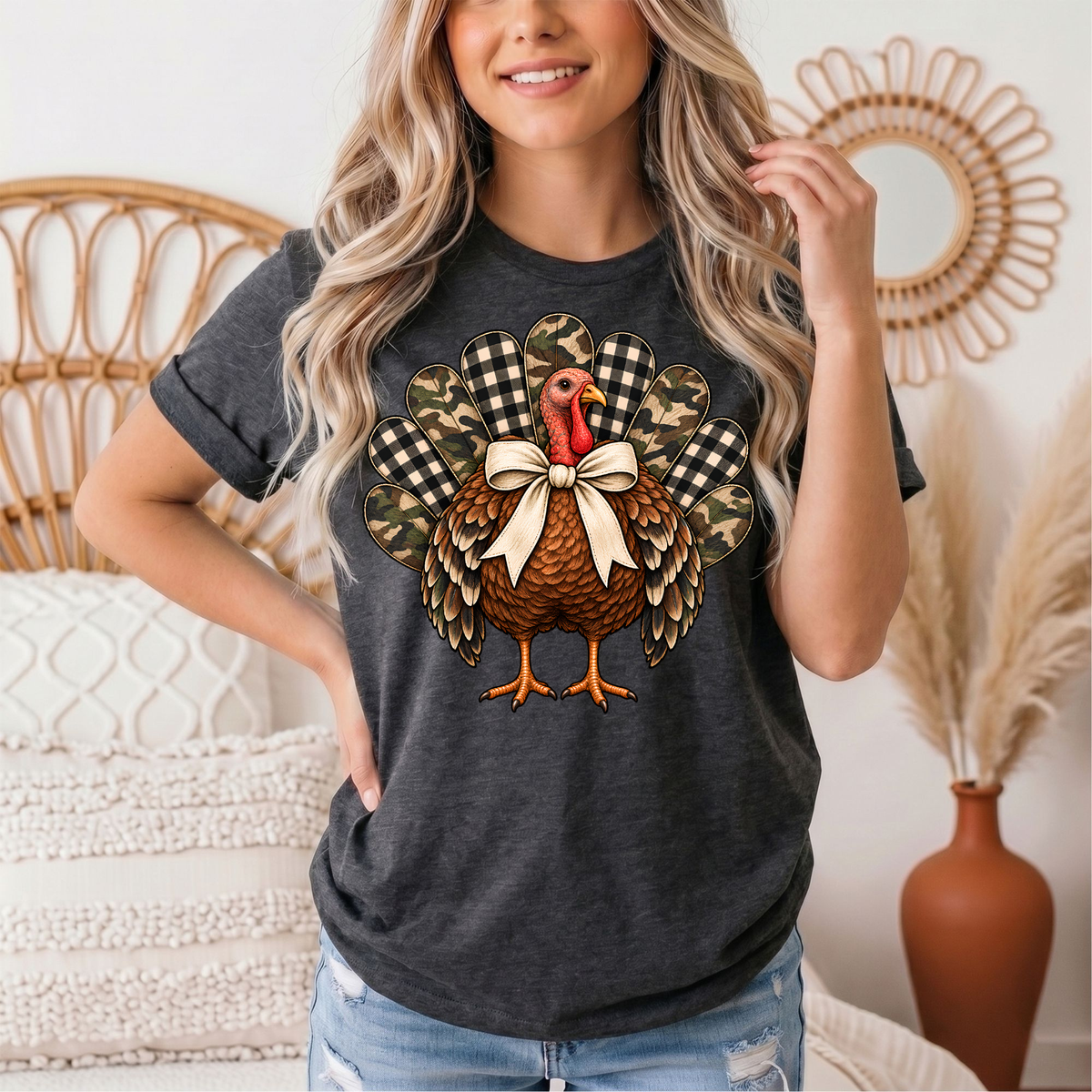 Camo & Buffalo Check Turkey Thanksgiving Graphic Tee
