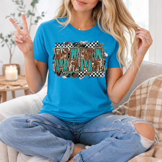 Western Mama Turquoise & Checkerboard Graphic Tee