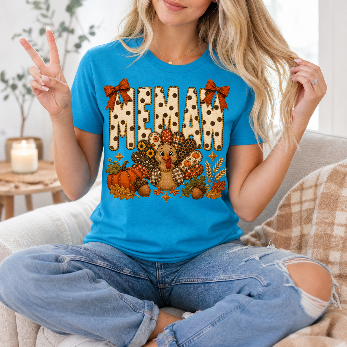 Memaw Thanksgiving Turkey & Bow Graphic Tee