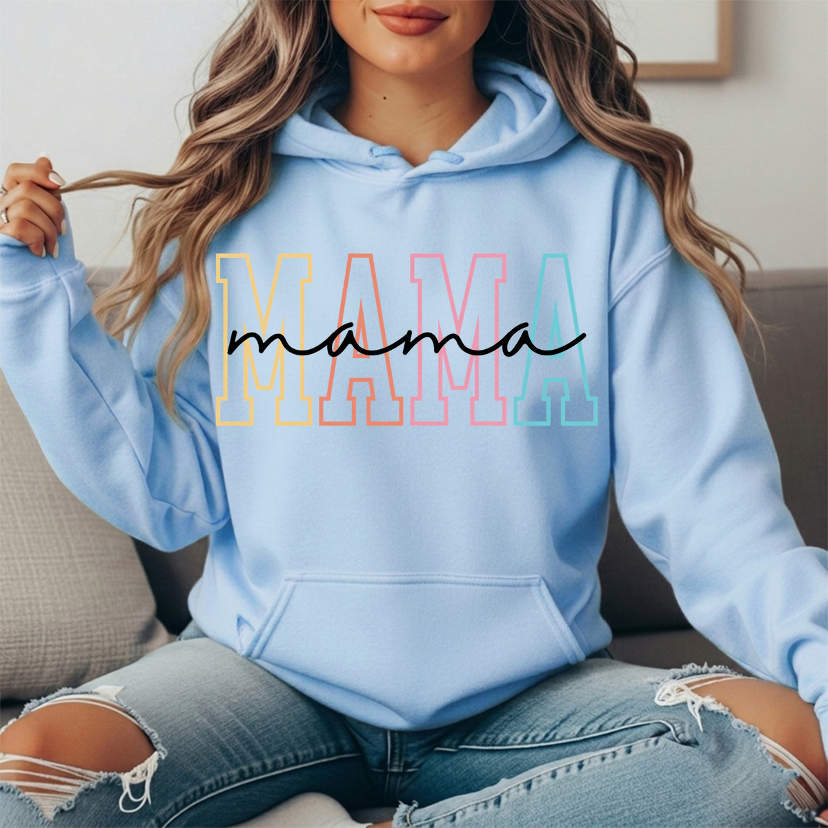 Pastel Mama Outline Graphic Hoodie