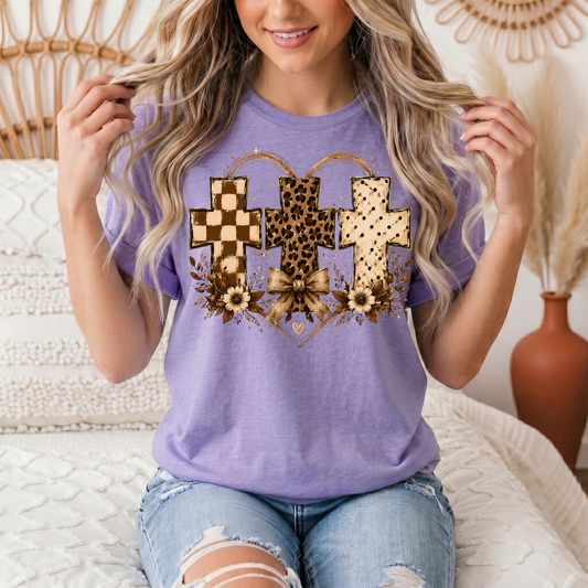 Christian Cross Trio Floral & Bow Graphic Tee