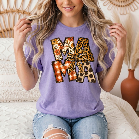 Fall Mama Floral & Leopard Bow Graphic Tee