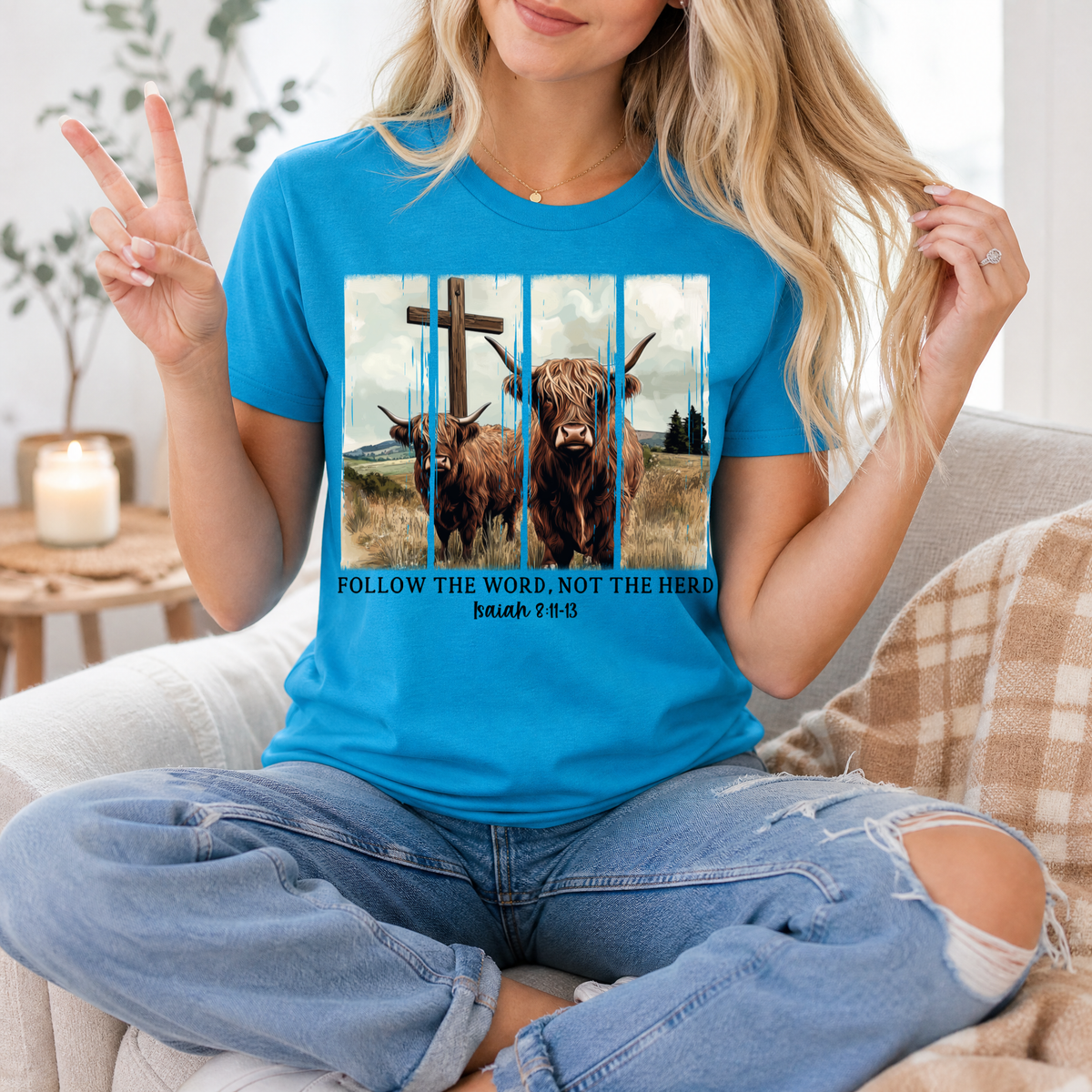 Follow the Word, Not the Herd Highland Cow Graphic Tee