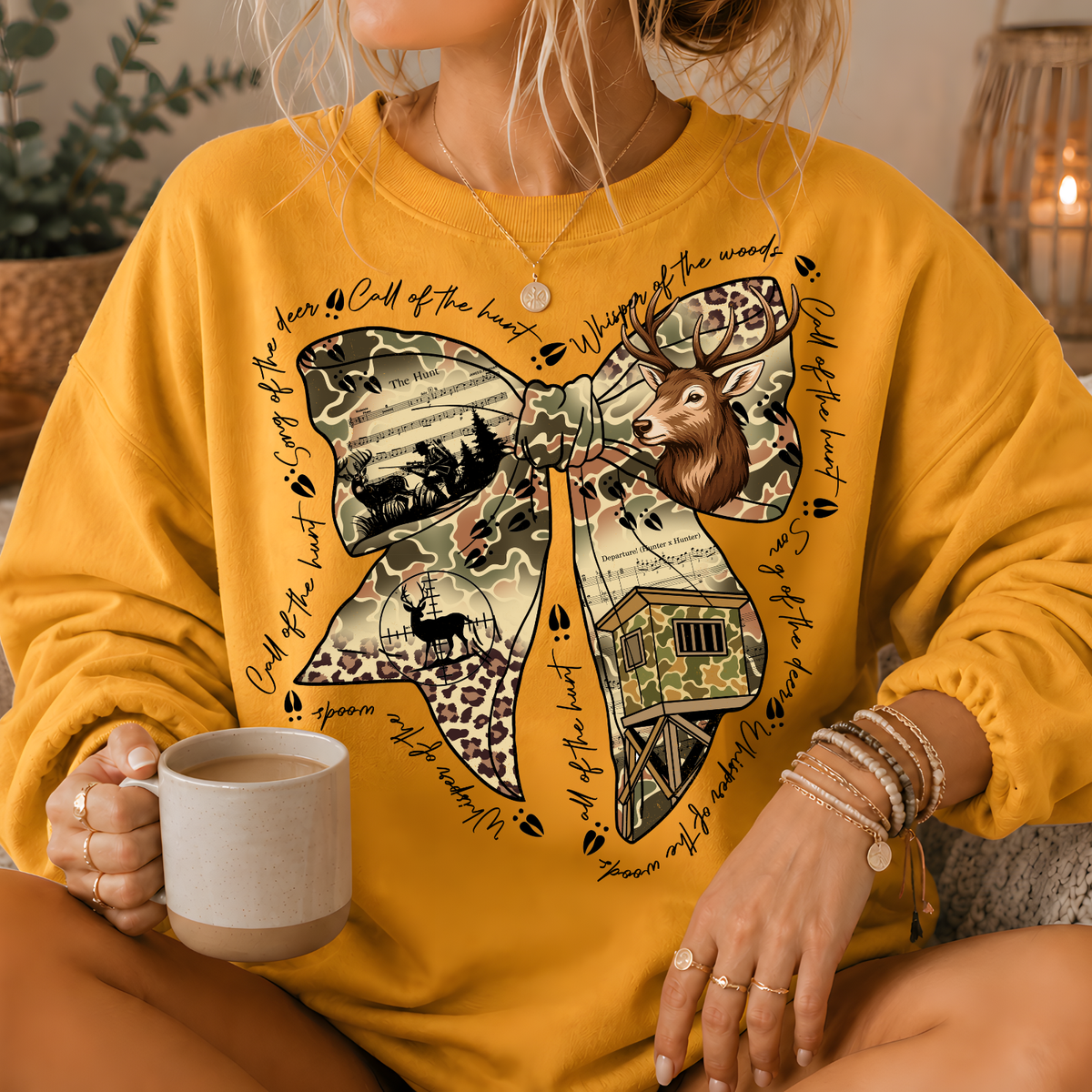 Camo Deer Hunting Bow Crewneck Sweatshirt