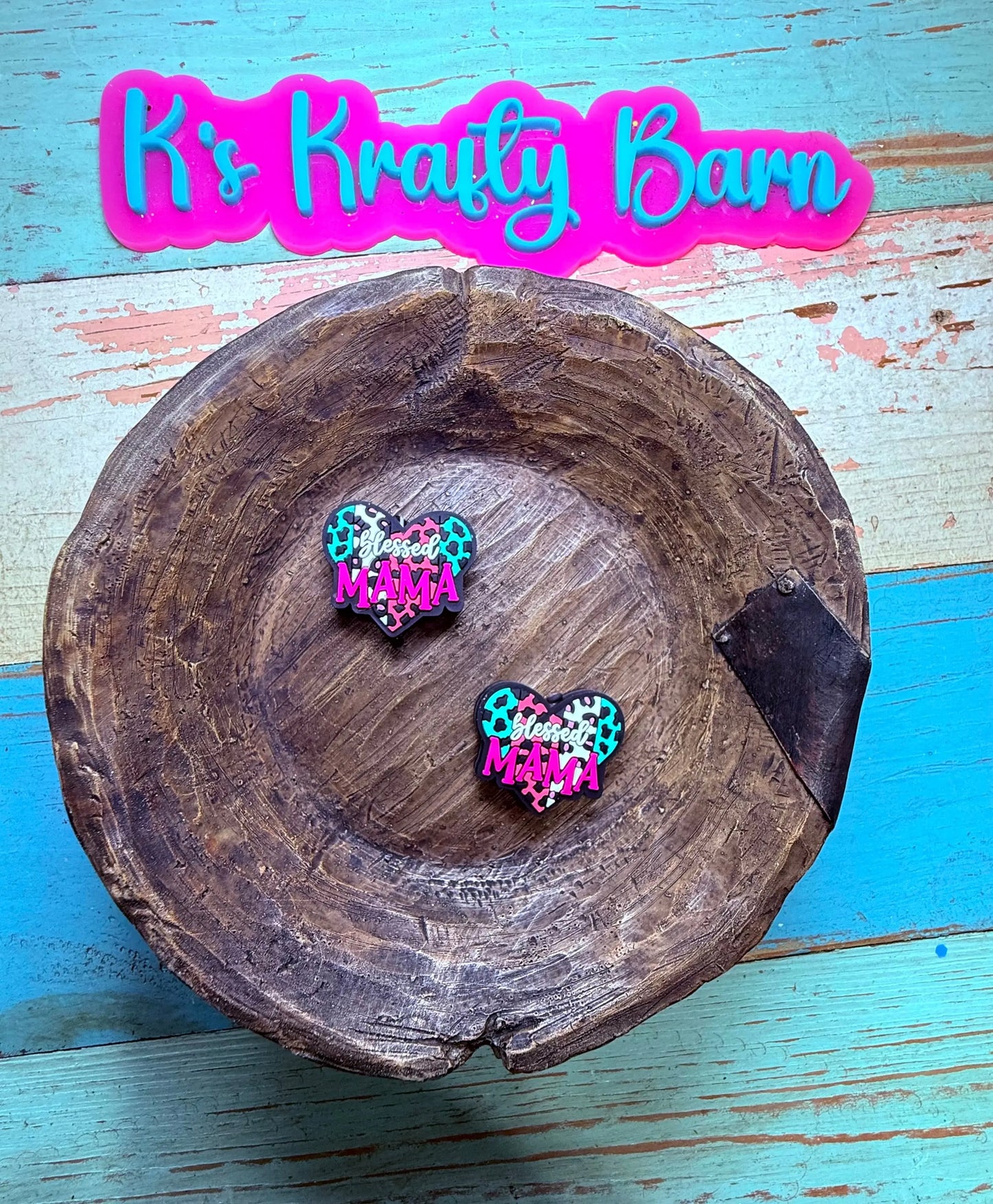 Silicone Focal Bead- Printed Mama heart K's Krafty Barn