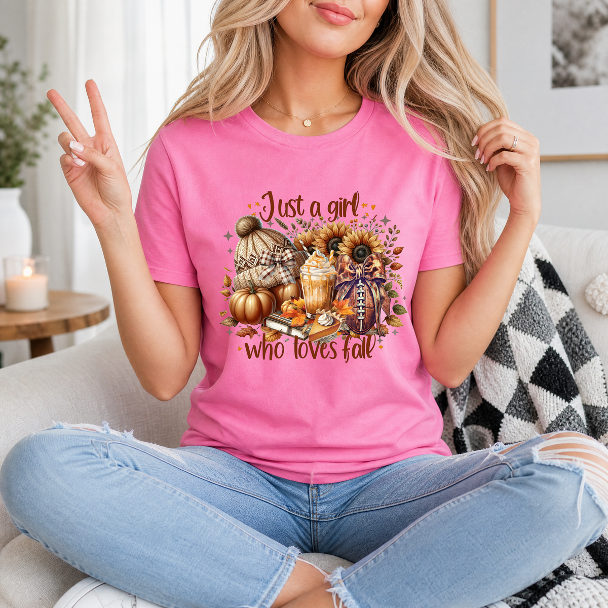 Just a Girl Who Loves Fall Football Premium Graphic Tee